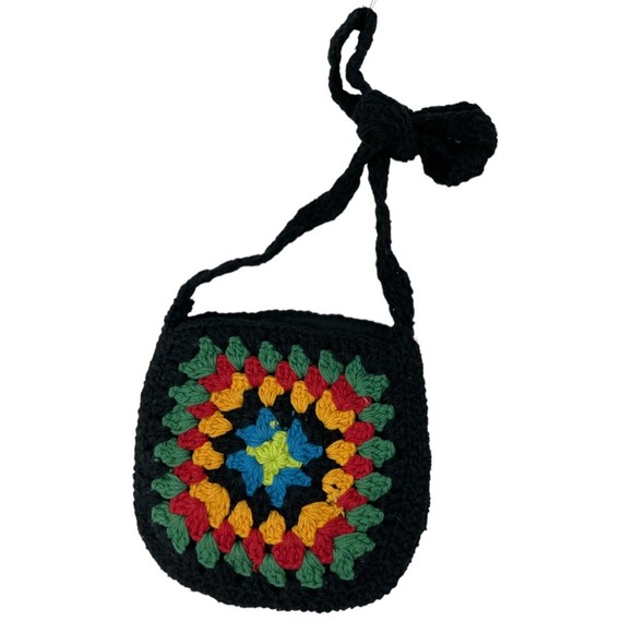 New purse crossbody festival crochet Boho Vibe Open Top Bag Black - Picture 7 of 9